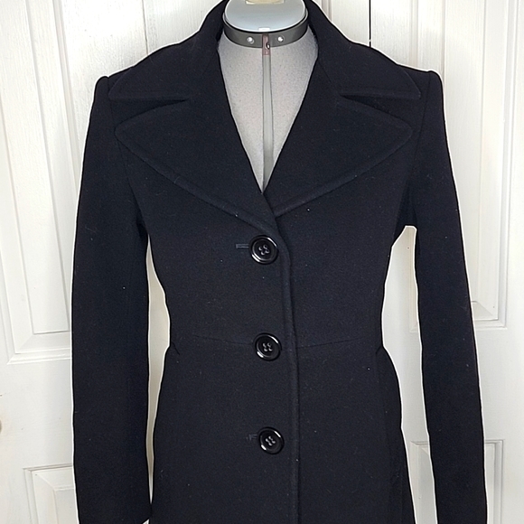 DKNY Wool and Cashmere Blend Coat Size 4P Black - Picture 2 of 7